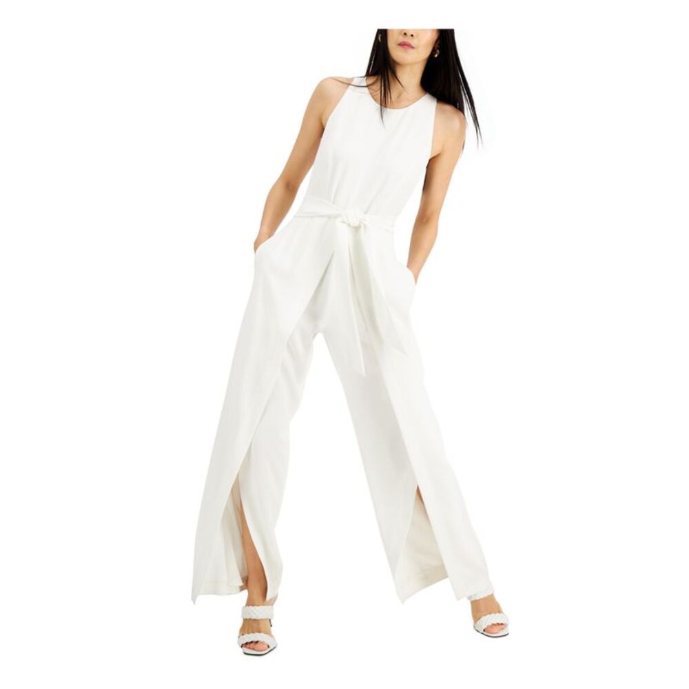NWT INC DRESS Womens Ivory Scuba Crepe Fly-away Leg Style Tank Jumpsuit 4
